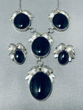 Impressive Vintage Native American Navajo Jet Sterling Silver Necklace And Earring Set-Nativo Arts