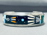 Native American Important Navajo Turquoise Kachina Sterling Silver Thick Bracelet-Nativo Arts