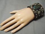 Native American Colossal Ancient Petroglyph Turquoise Sterling Silver Spiderweb Bracelet-Nativo Arts