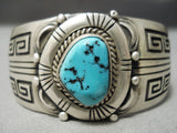 Opulent Vintage Native American Navajo Geomtric Rug Sterling Silver Turquoise Bracelet Old-Nativo Arts