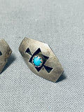 Superb Vintage Native American Navajo Sleeping Beauty Turquoise Sterling Silver Earrings-Nativo Arts