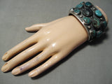 Huge Heavy Vintage Native American Navajo Green Bisbee Turquoise Sterling Silver Bracelet-Nativo Arts
