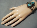 Vivid Vintage Native American Navajo Blue Gem Turquoise Sterling Silver Bracelet Old-Nativo Arts