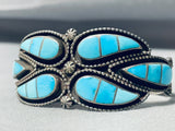 Native American One Of The Most Detailed Vintage Zuni Turquoise Inlay Sterling Silver Bracelet-Nativo Arts