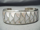 One Of The Most Intricate Vintage Native American Zuni Mother Pearl Sterling Silver Bracelet-Nativo Arts