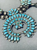 Native American Early Rare Vintage Zuni Turquoise Sterling Silver Squahs Blossom Necklace-Nativo Arts