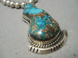 Museum Vintage Native American Navajo Carico Lake Turquoise Sterling Silver Necklace Old-Nativo Arts