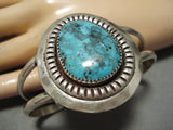 Rare Pilot Mountain Turquoise Vintage Native American Navajo Sterling Silver Bracelet Old-Nativo Arts