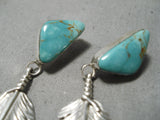 Feather Genius Native American Navajo Turquoise Sterling Silver Intricate Earrings-Nativo Arts