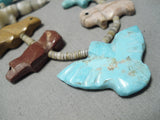 Museum Vintage Native American Navajo Hand Carved Turquoise Fetish Sterling Silver Necklace Old-Nativo Arts
