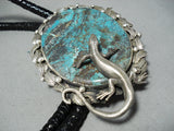 Massive Native American Turquoise Lizard Sterling Silver Bolo Tie-Nativo Arts