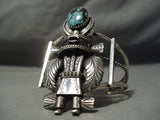 Towering Huge Vintage Native American Navajo Turquoise Sterling Silver Kachina Bracelet-Nativo Arts