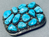 Spectacular Vintage Native American Navajo Morenci Turquoise Sterling Silver Buckle-Nativo Arts