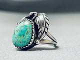 Amazing Earlier Hand Carved Vintage Native American Navajo Green Turquoise Sterling Silver Ring-Nativo Arts