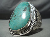 One Of The Biggest Native American Navajo Green Turquoise Sterling Silver Bracelet-Nativo Arts