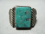 Incredible Vintage Native American Navajo Signed Royston Turquoise Square Sterling Silver Ring-Nativo Arts
