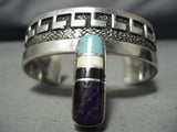 Superior Vintage Native American Navajo #8 Turquoise Sterling Silver Charoite Bracelet-Nativo Arts