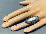 Beautiful White Pearl Vintage Native American Navajo Sterling Silver Ring Old-Nativo Arts