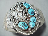 Magnificent Vintage Native American Navajo Kingman Turquoise Sterling Silver Bracelet Old-Nativo Arts