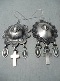 Detailed Navajo Sterling Silver Crosses Earrings Native American-Nativo Arts