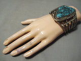 Monstrous Vintage Native American Navajo Blue Spiderweb Turquoise Sterling Silver Bracelet Old-Nativo Arts