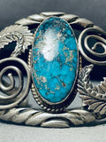 Grand Vintage Native American Navajo Gilbert Mine Turquoise Sterling Silver Bracelet Old-Nativo Arts