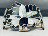 Best Vintage Native American Zuni Eagle Turquoise Inlay Sterling Silver Bracelet Old-Nativo Arts