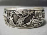 Tremendous Vintage Native American Navajo Hand Carved Sterling Silver Nature Scene Bracelet-Nativo Arts