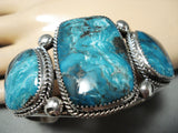 Intense Vivid Vintage Native American Navajo Turquoise Sterling Silver Swirl Bracelet-Nativo Arts