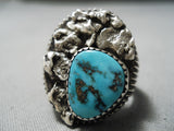Interesting Vintage Native American Navajo Kingman Turquoise Sterling Silver Ring Old-Nativo Arts