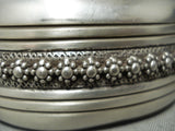 Hvy Hand Tooled Vintage Native American Navajo Sterling Silver Bracelet Signed-Nativo Arts