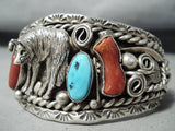 Important Vintage Native American Navajo Glen Adakai Coyote Turquoise Sterling Silver Bracelet-Nativo Arts