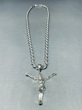 Native American Rare 143 Gram Southwestern Vintage Sterling Silver Crucifix Necklace-Nativo Arts