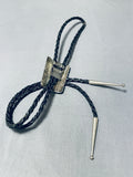 Detailed Vintage Native American Navajo Turquoise Leaf Sterling Silver Bolo Tie-Nativo Arts