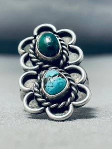 Superb Vintage Native American Navajo Pilot Mountain Cerrillos Turquoise Sterling Silver Ring-Nativo Arts