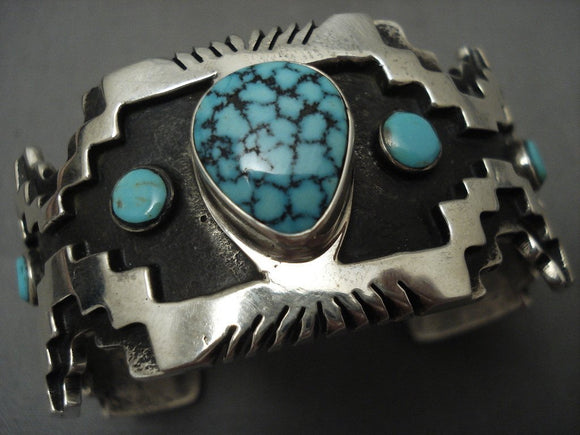 115 Grams Stunning Navajo Lone Mntn Turquoise Native American Jewelry Silver Geometric Bracelet-Nativo Arts