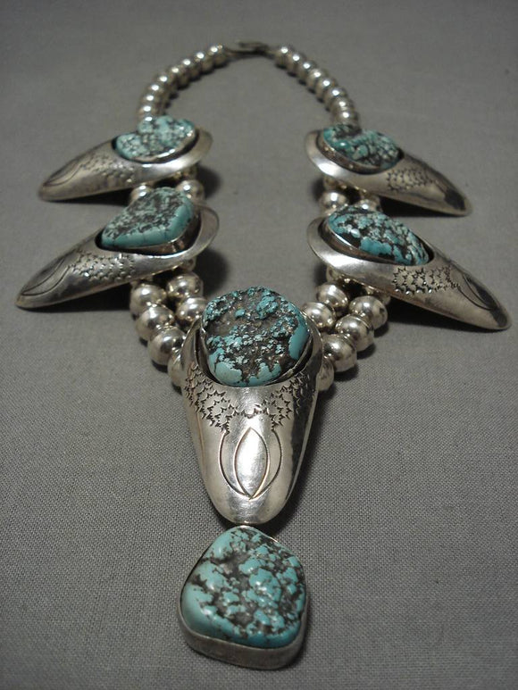 115 Grams Vintage Native American Navajo Seafoam Turquoise Sterling Silver Necklace Old-Nativo Arts