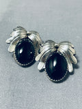 Impressive Vintage Native American Navajo Jet Sterling Silver Necklace And Earring Set-Nativo Arts