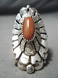 Incredible Navajo Coral Sterling Silver Ring Old Native American-Nativo Arts