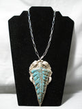 One Of Biggest Best Vintage Native American Navajo Turquoise Leaf Sterling Silver Necklace Old-Nativo Arts