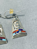 One Of The Most Detailed Vintage Native American Navajo Inlay Sterling Silver Earrings-Nativo Arts