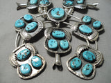 One Of Biggest Vintage Native American Navajo Turquoise Sterling Silver Squash Blossom Necklace-Nativo Arts
