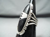 Excellent Vintage Native American Navajo Jet Stone Sterling Silver Ring-Nativo Arts