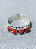 Marvelous Native American Navajo Coral Sterling Silver Ring Signed-Nativo Arts