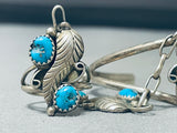 Beautiful Vintage Native American Navajo Turquoise Sterling Silve Rleaf Slave Bracelet-Nativo Arts
