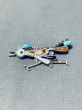 Noteworthy Vintage Native American Zuni Turquoise Sterling Silver Roadrunner Pin-Nativo Arts