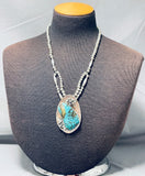 Chunky Turquoise Boulder Vintage Native American Navajo Sterling Silver Necklace-Nativo Arts