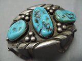 Amazing Vintage Native American Navajo Old Kingman Turquoise Sterling Silver Terminal Bracelet-Nativo Arts