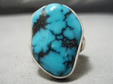 Striking Vintage Native American Navajo Intense Godber Turquoise Sterling Silver Ring Old-Nativo Arts