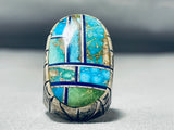 One Of The Most Unique Vintage Native American Navajo Turquoise Inlay Sterling Silver Ring-Nativo Arts